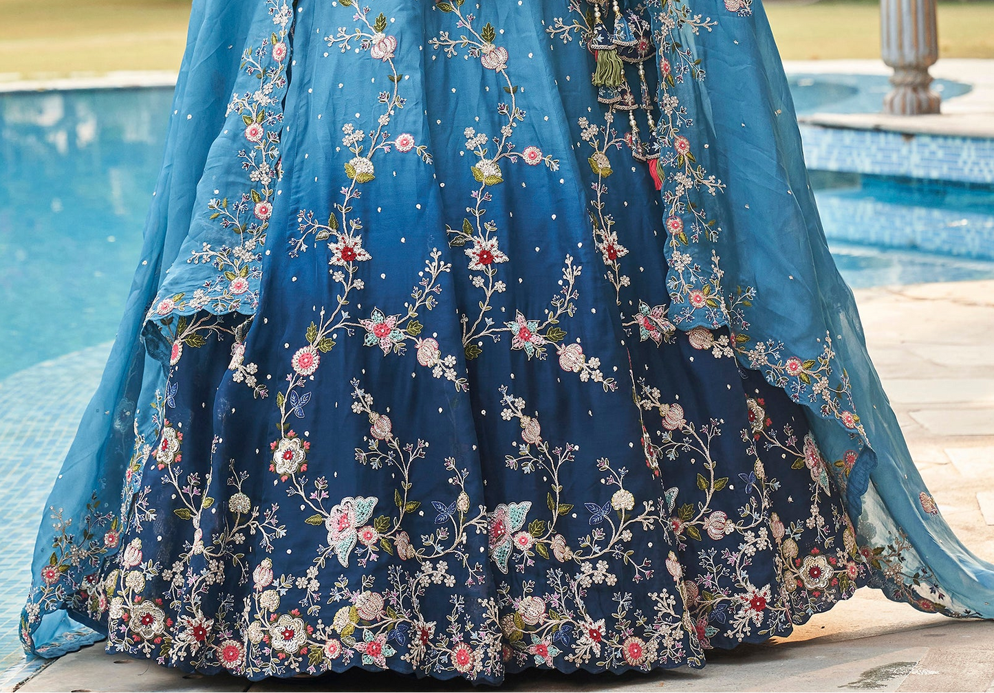 Blue Designer Heavy Embroidered Palazzo Suit