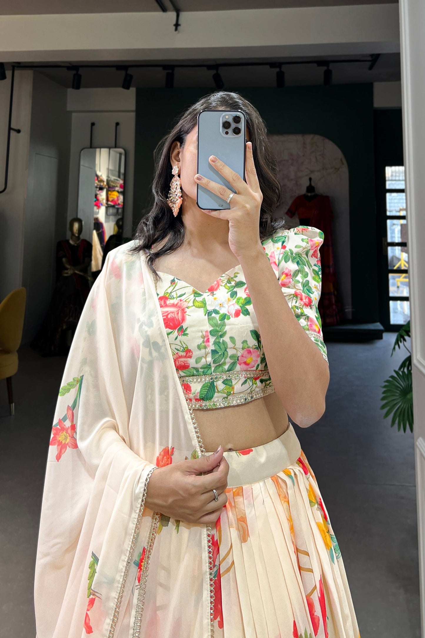 cream lehenga,plus size available,Comfort Fit,Premium Fabric,Express Delivery.