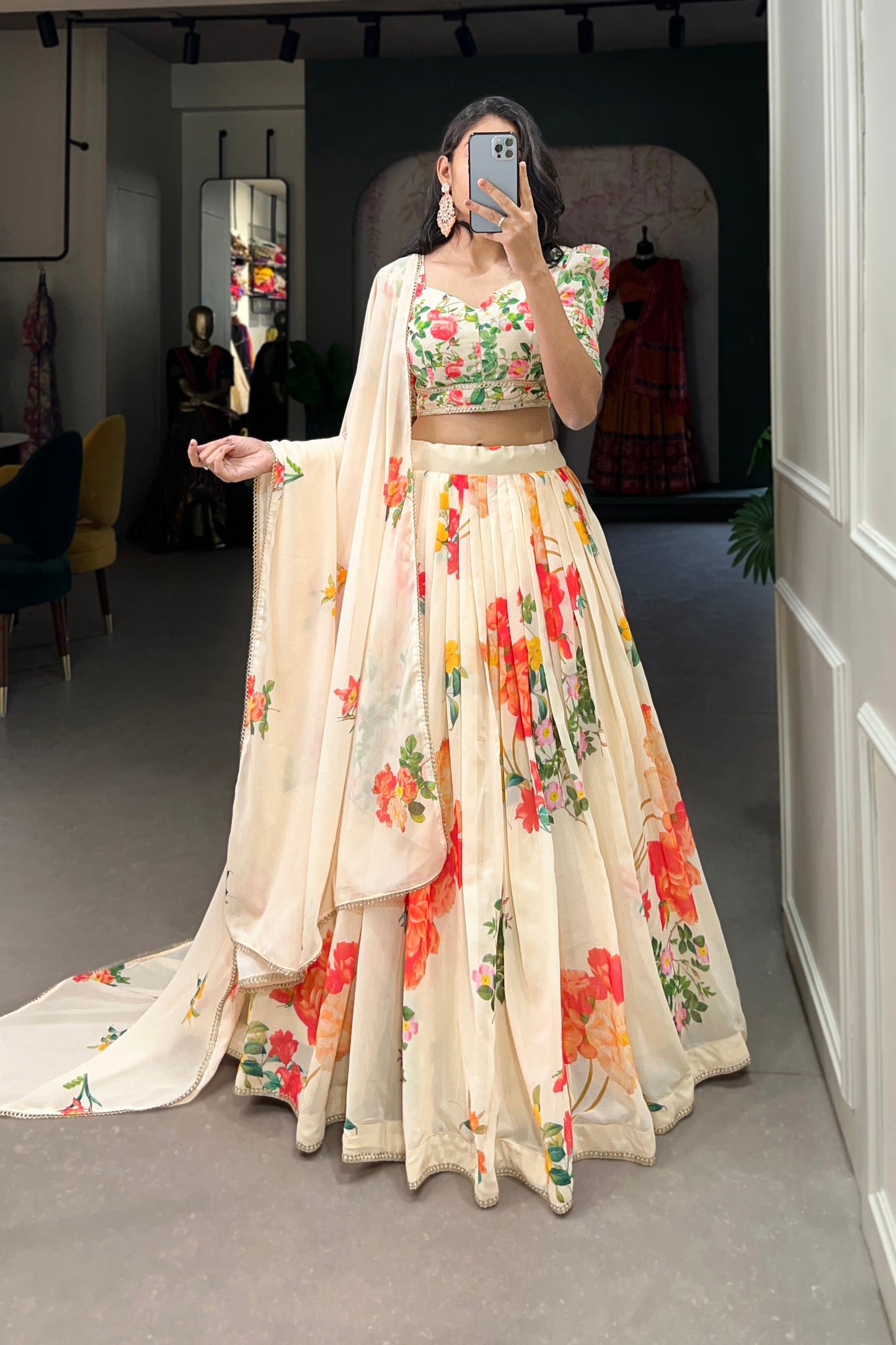 cream lehenga,plus size available,Comfort Fit,Premium Fabric,Express Delivery.