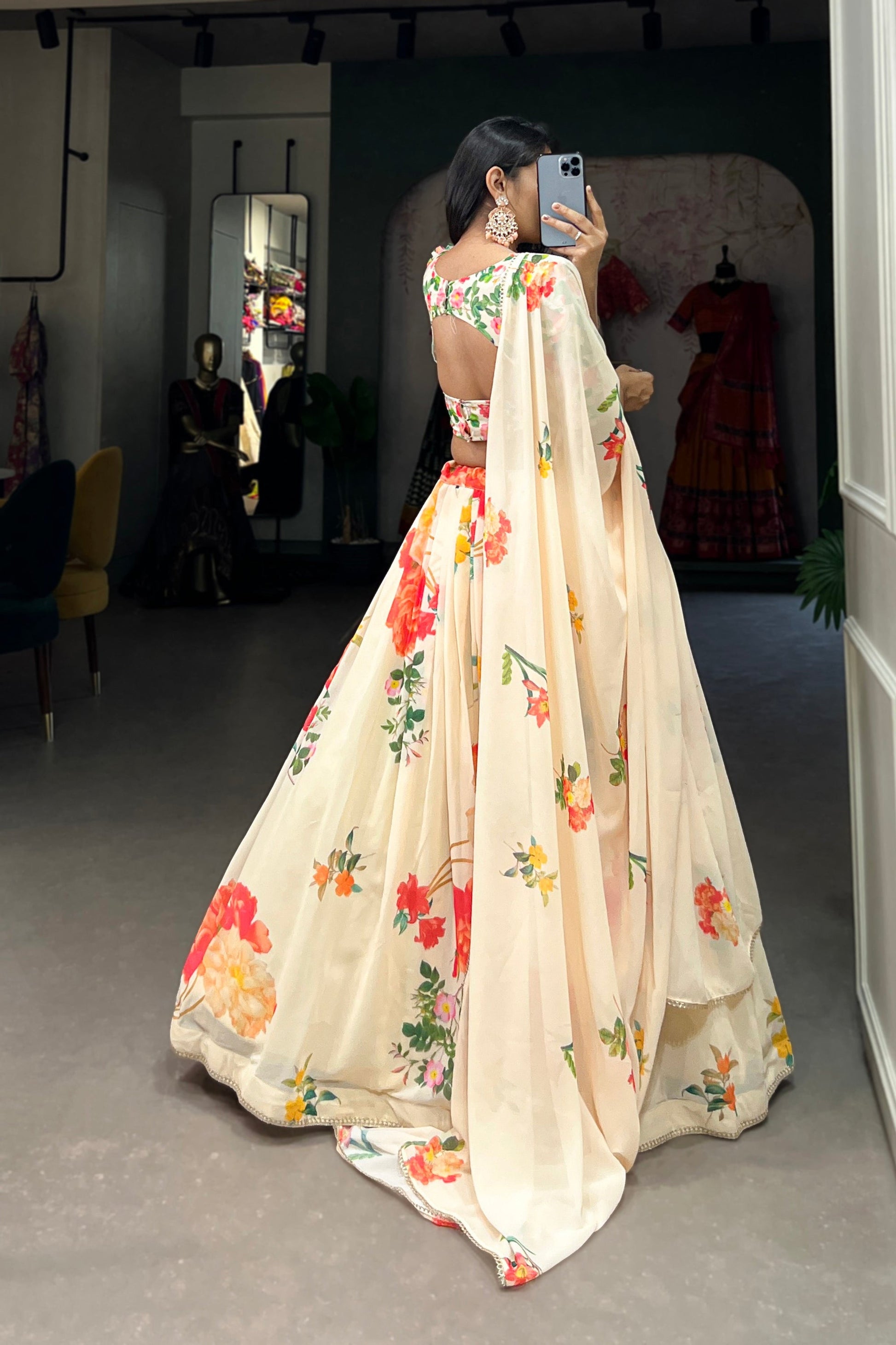 cream lehenga,plus size available,Comfort Fit,Premium Fabric,Express Delivery.
