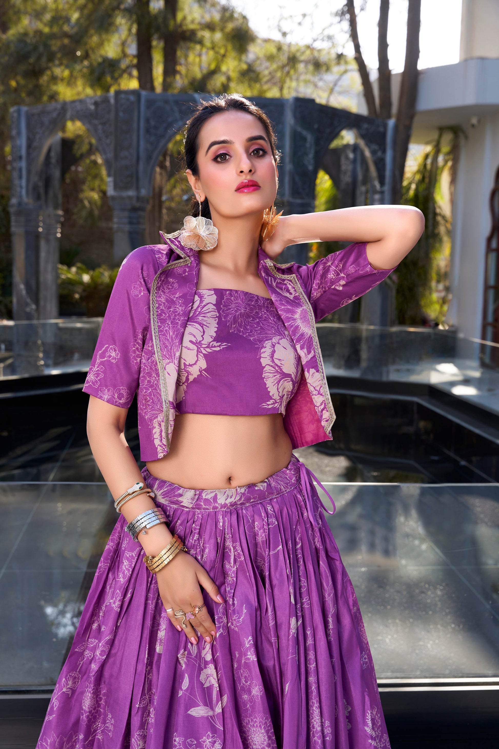 Purple Lehenga channels royalty and richness – perfect for opulent weddings, grand events, and statement looks. 
