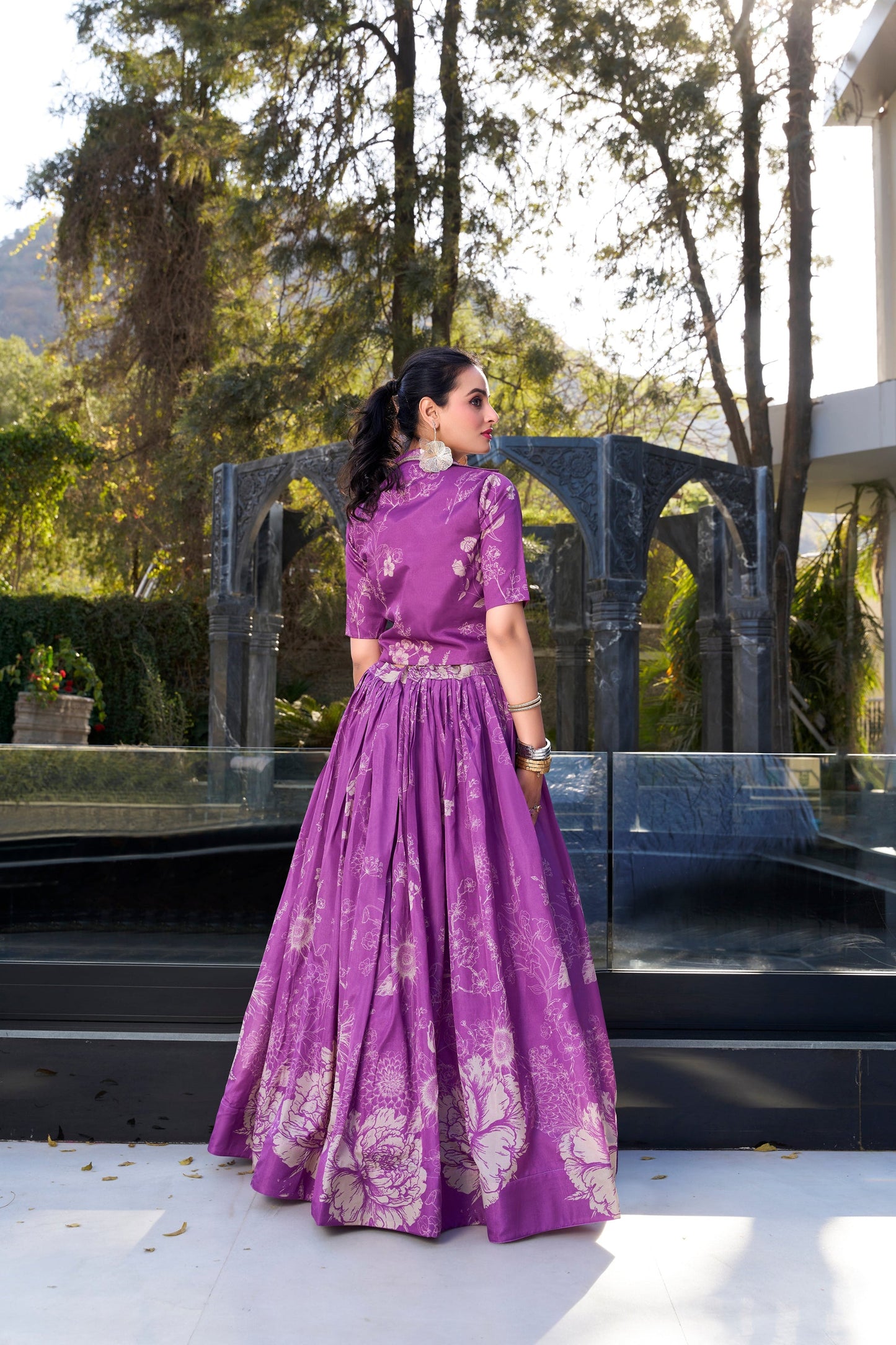 Purple Lehenga channels royalty and richness – perfect for opulent weddings, grand events, and statement looks. 