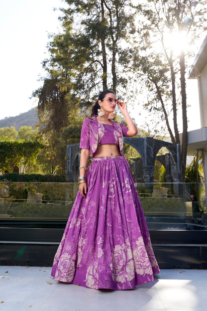 Purple Lehenga channels royalty and richness – perfect for opulent weddings, grand events, and statement looks. 