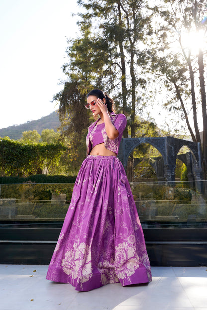 Purple Lehenga channels royalty and richness – perfect for opulent weddings, grand events, and statement looks. 