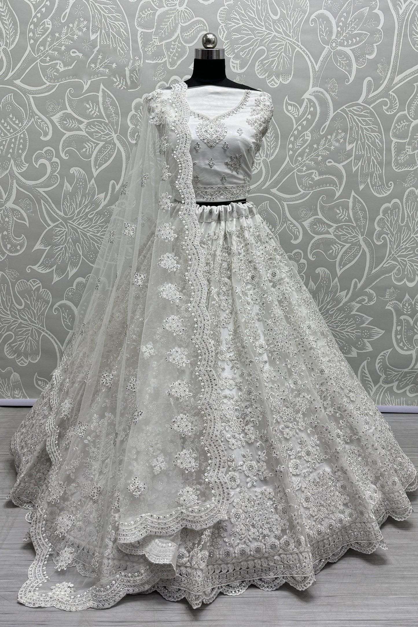 white lehenga,plus size available,Comfort Fit,Premium Fabric,Express Delivery.