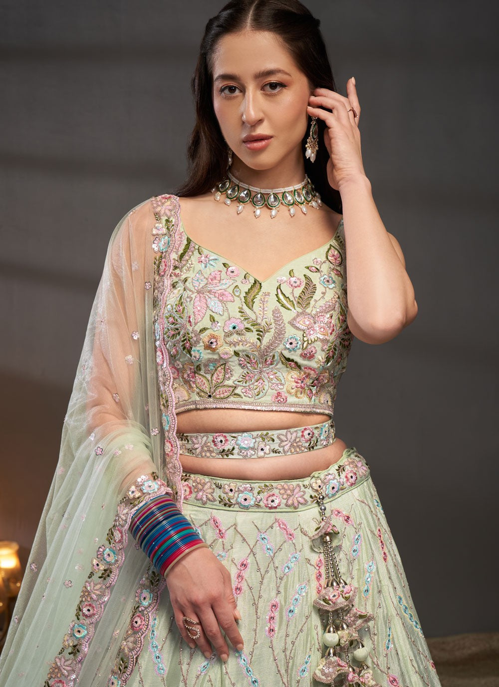 pastel green lehenga,plus size available,Comfort Fit,Premium Fabric,Express Delivery.