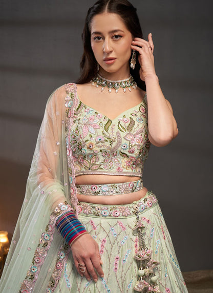 pastel green lehenga,plus size available,Comfort Fit,Premium Fabric,Express Delivery.