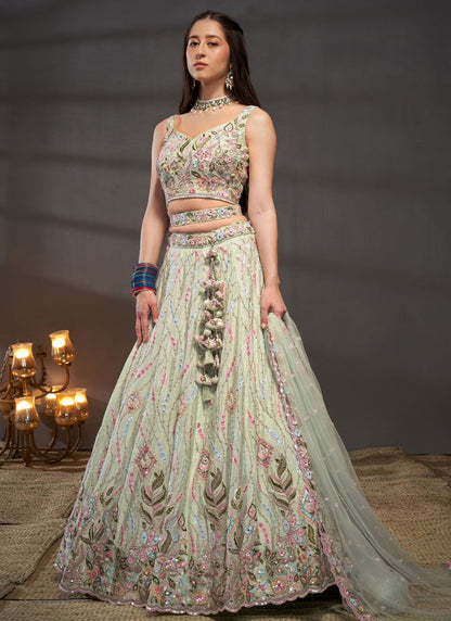 pastel green lehenga,plus size available,Comfort Fit,Premium Fabric,Express Delivery.
