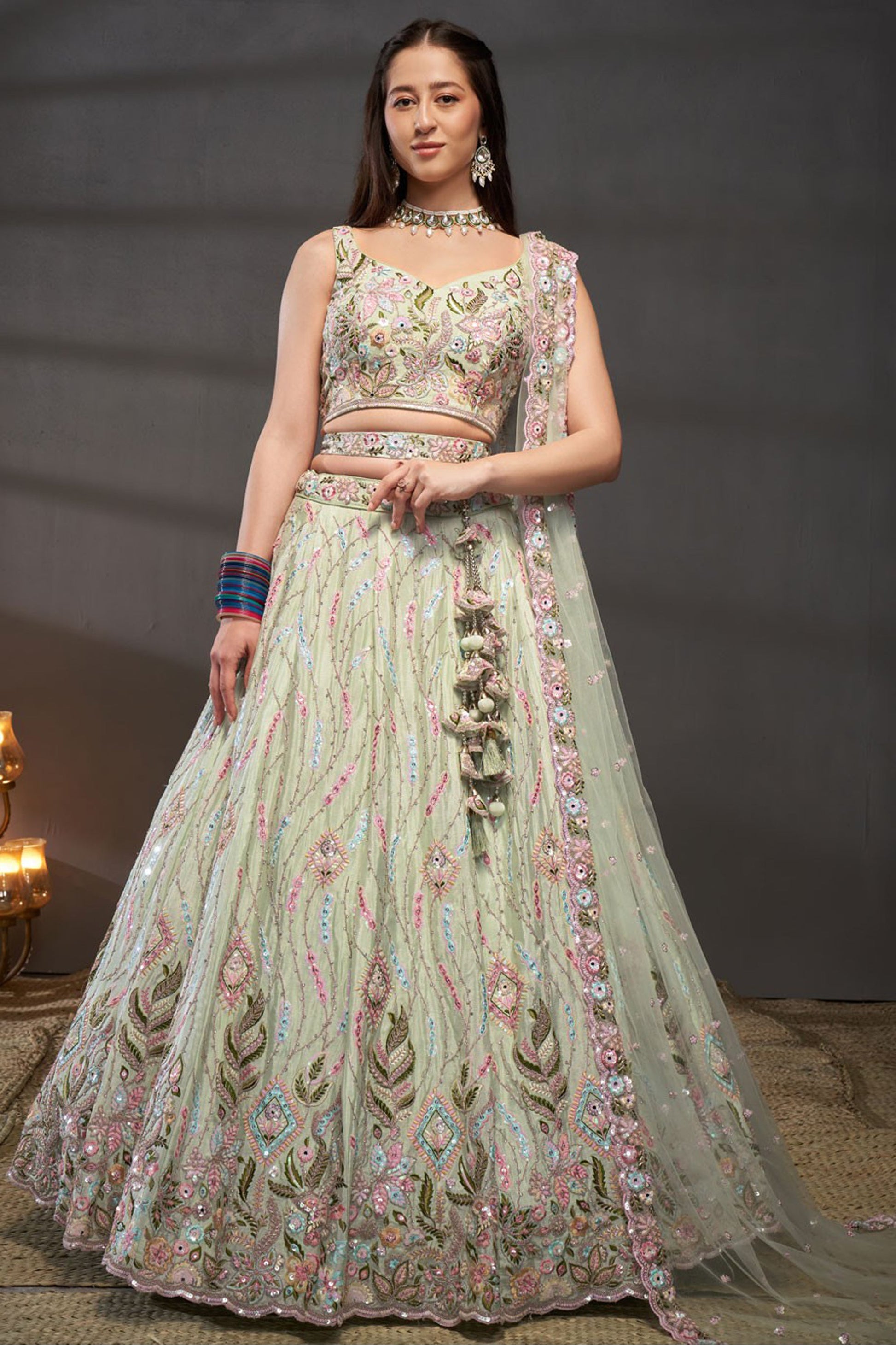 pastel green lehenga,plus size available,Comfort Fit,Premium Fabric,Express Delivery.