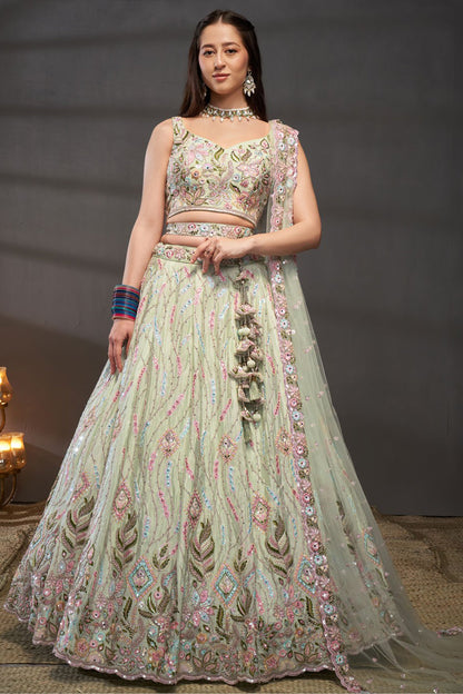 pastel green lehenga,plus size available,Comfort Fit,Premium Fabric,Express Delivery.