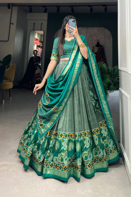 Green Lehenga symbolizes festivity and renewal – perfect for Mehndi nights, family events, and joyful occasions. 