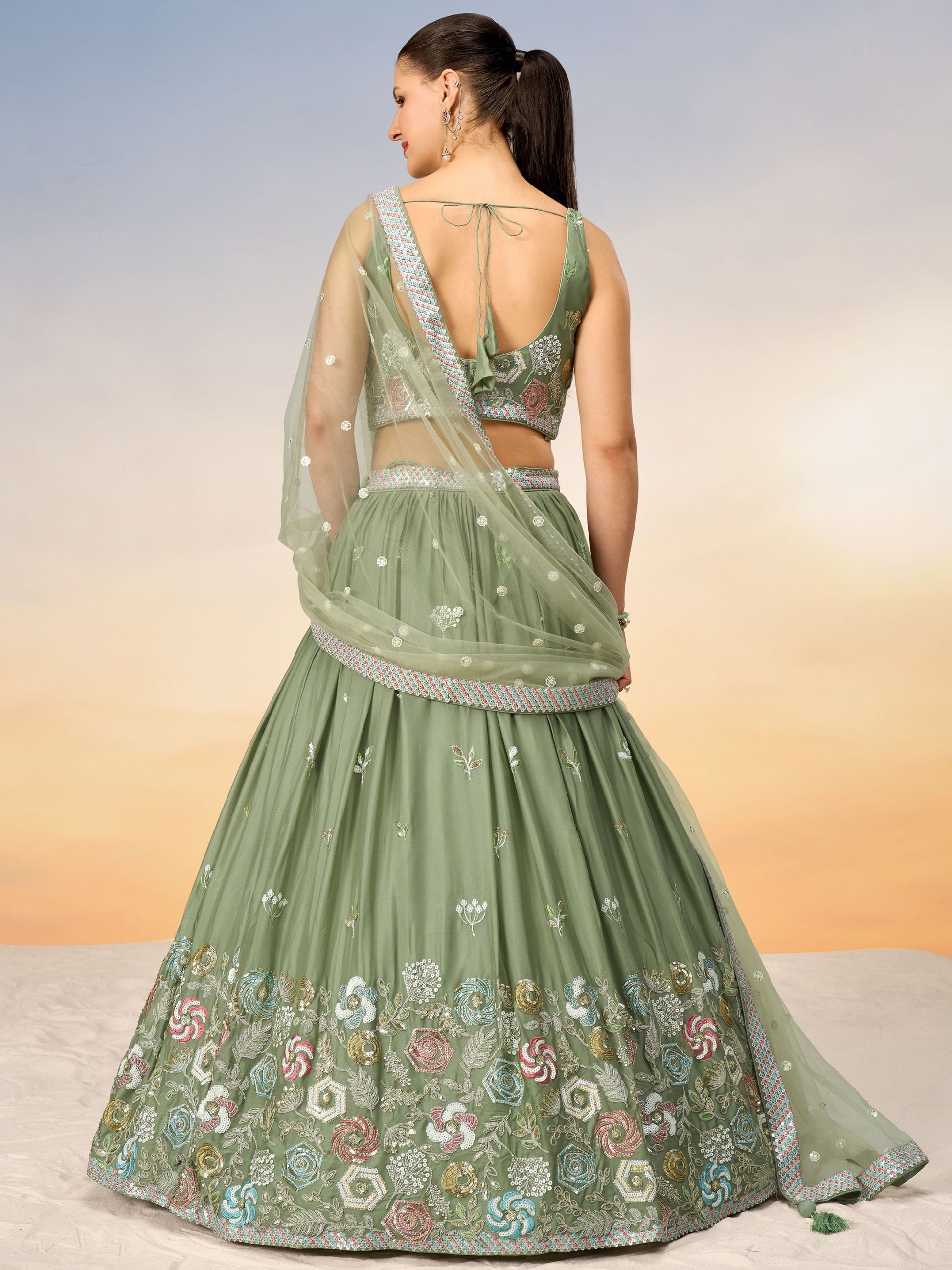 pastel green lehenga,plus size available,Comfort Fit,Premium Fabric,Express Delivery.