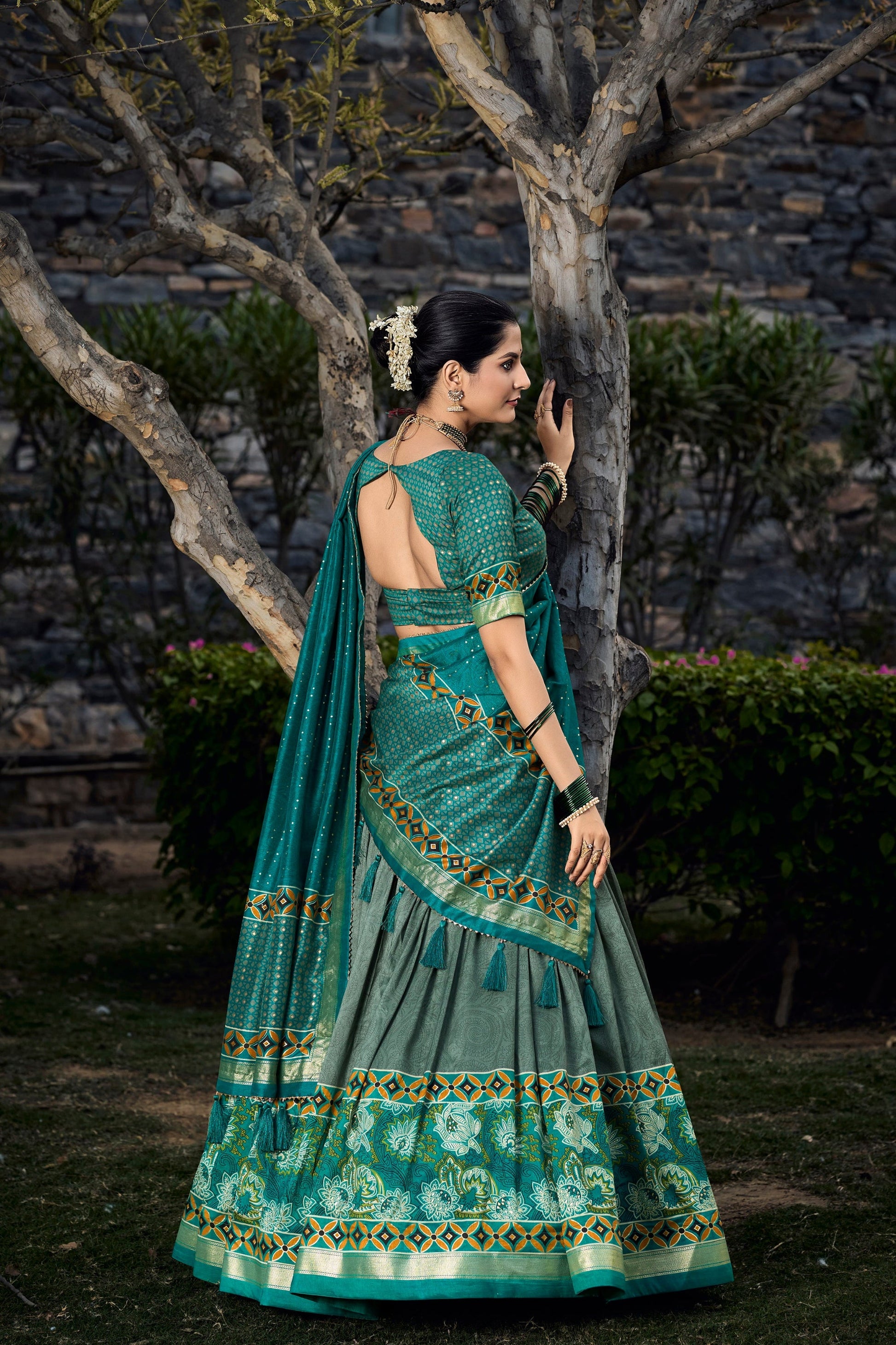 Green Lehenga symbolizes festivity and renewal – perfect for Mehndi nights, family events, and joyful occasions. 