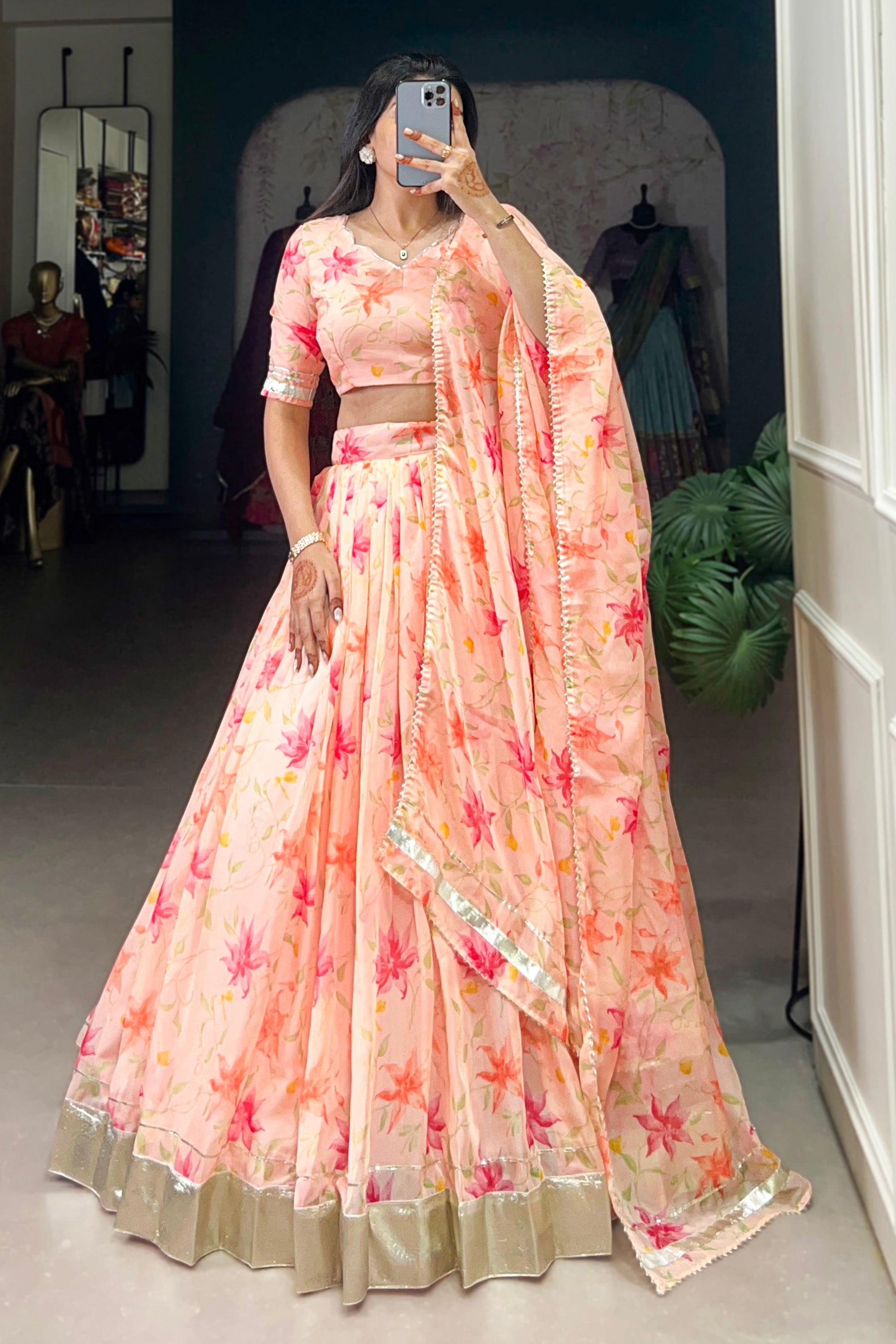 light orange lehenga,plus size available,Comfort Fit,Premium Fabric,Express Delivery.