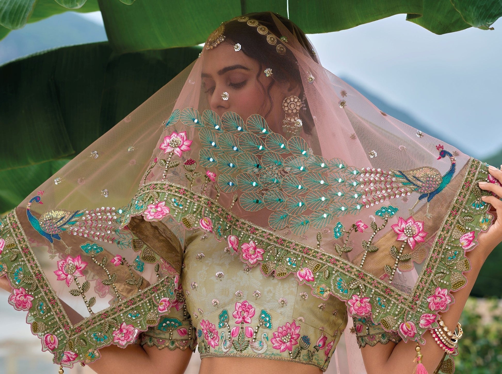 "Shop lehengas for festivals and weddings in America." 