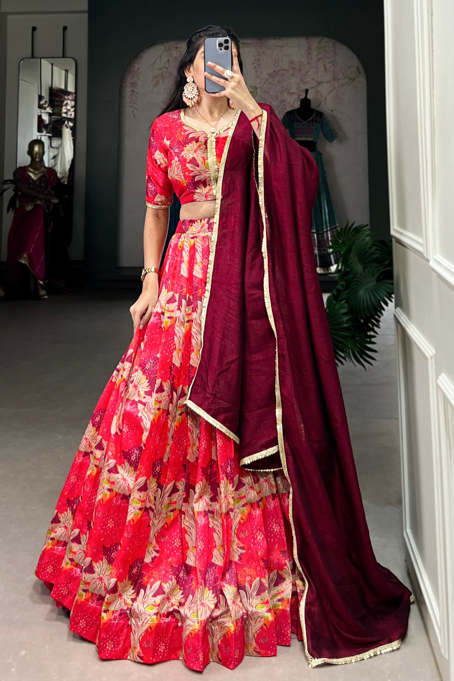 red lehenga,plus size available,Comfort Fit,Premium Fabric,Express Delivery.