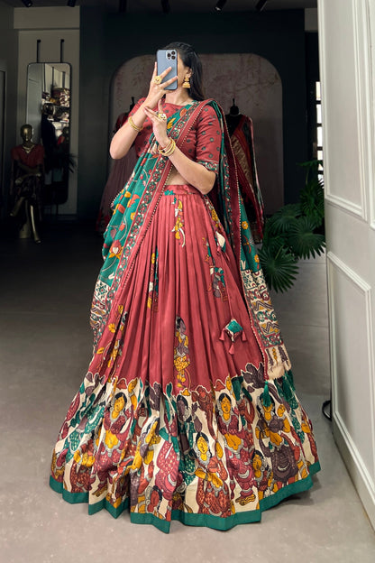 Elegant Red Designer Print Lehenga Choli perfect for wedding events and party wear.