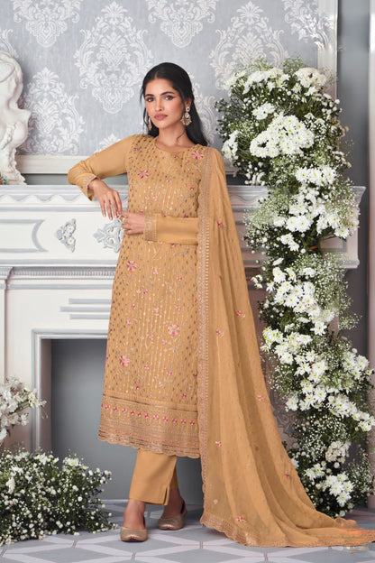 Light brown salwar kurta suit front view on model