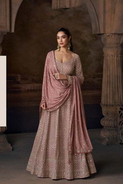 Beautiful Long Indian Anarkali Gown With Dupatta Real Georgette Suit 