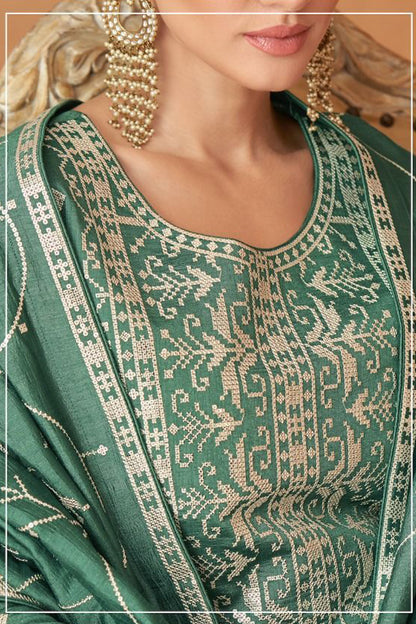 Pakistani Long Green Premium Silk Wedding Anarkali Dress With Dupatta For Women