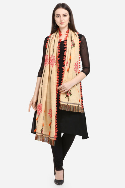 Stunning Cream Dupatta Scarf Style With Embroidery