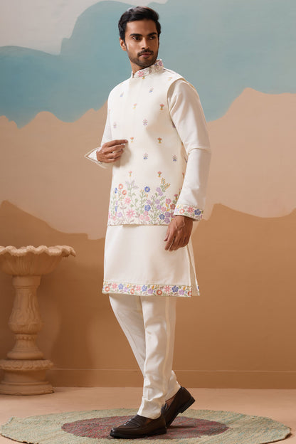 Men’s off white kurta with detailed sequence work