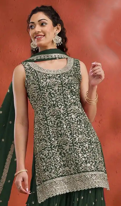 Pakistani Palazzo Suit With Heavy Embroidery Work - Ready To Wear Indian Outfit