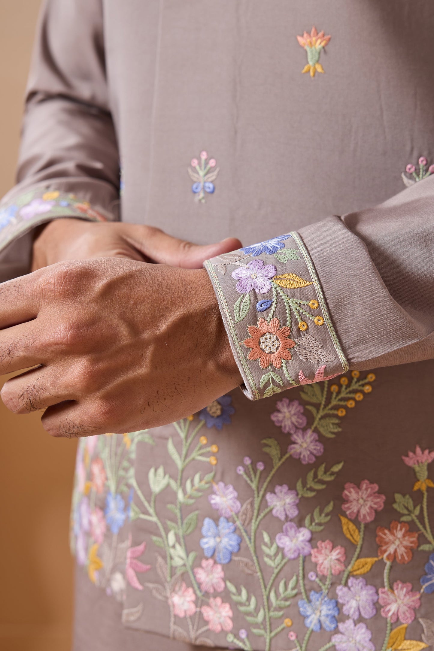 Grey Colour Kurta With Traditional Embroidery Detailing