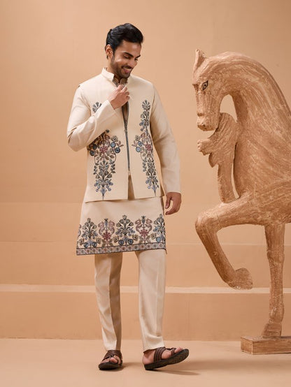 Mens Wear Kurta In Beige Wedding Ethnic Look