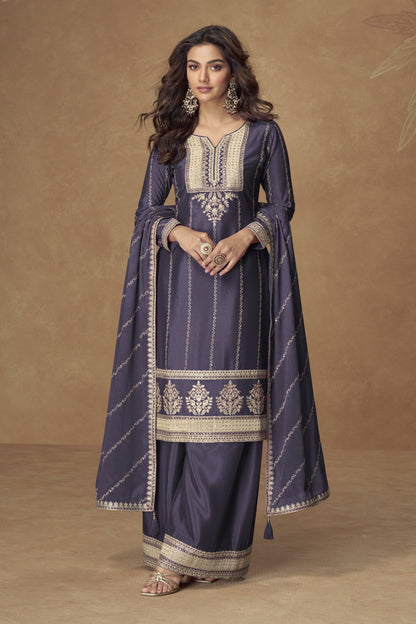 Navy Blue Designer Traditional Look Palazzo Suit 