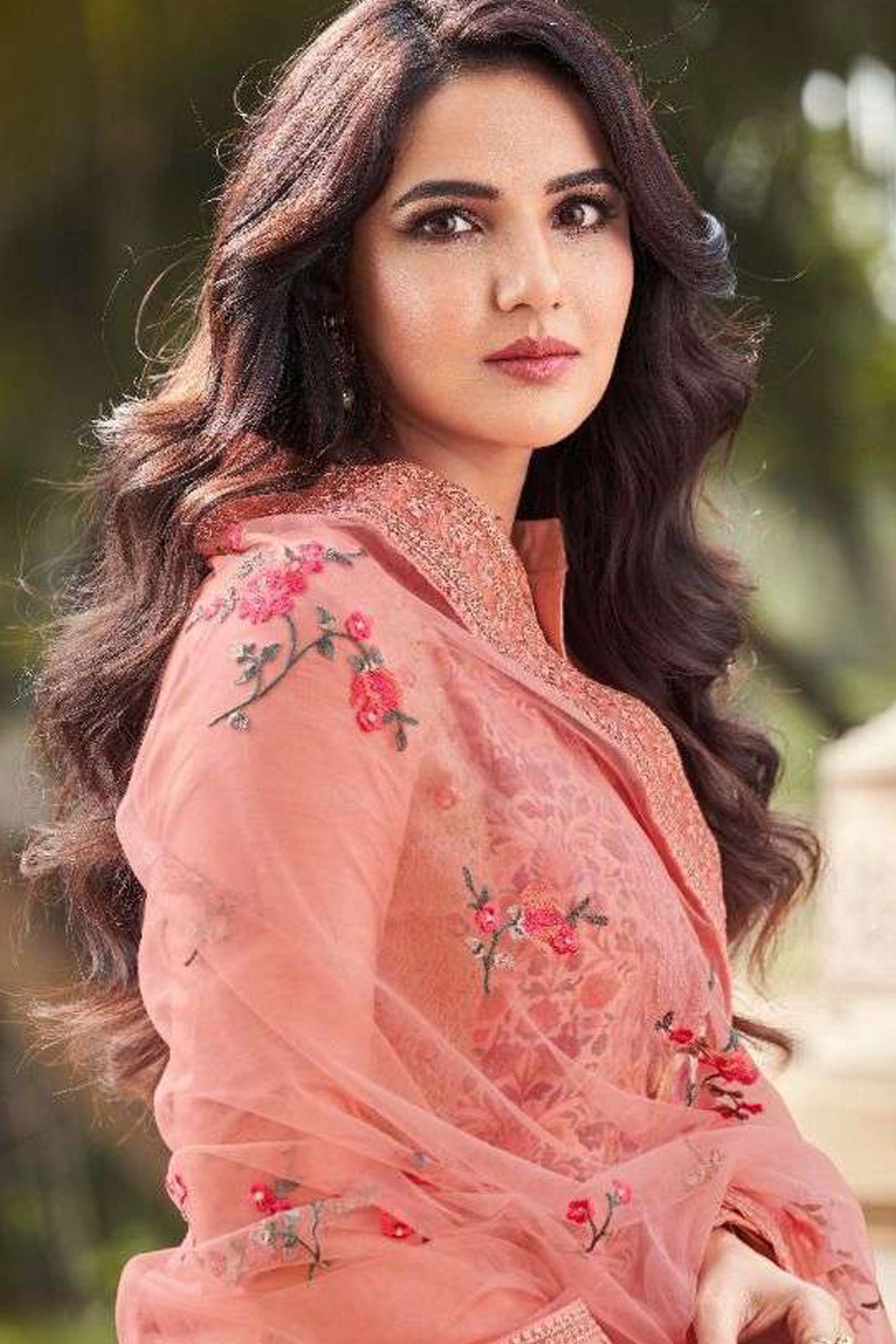 Designer salwar kameez in peach for party wear