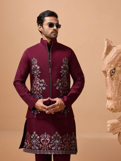 Mens Eid Kurta With Elegant Burgundy Red Ethnic Finish