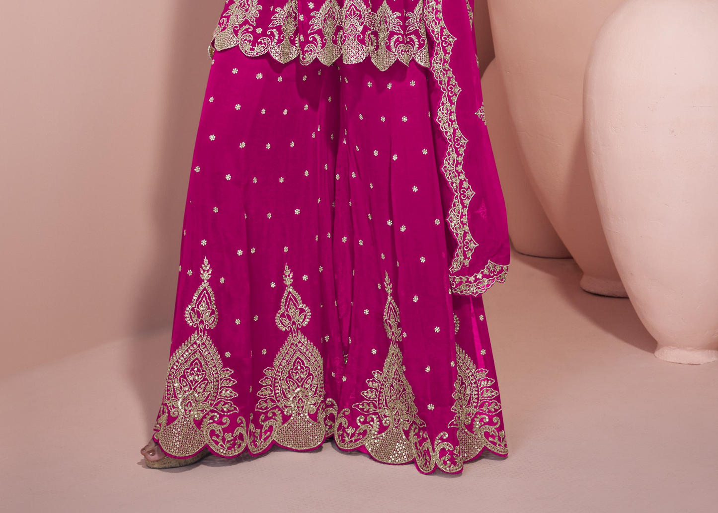 Pink Designer Bridesmaid Heavy Palazzo Suit