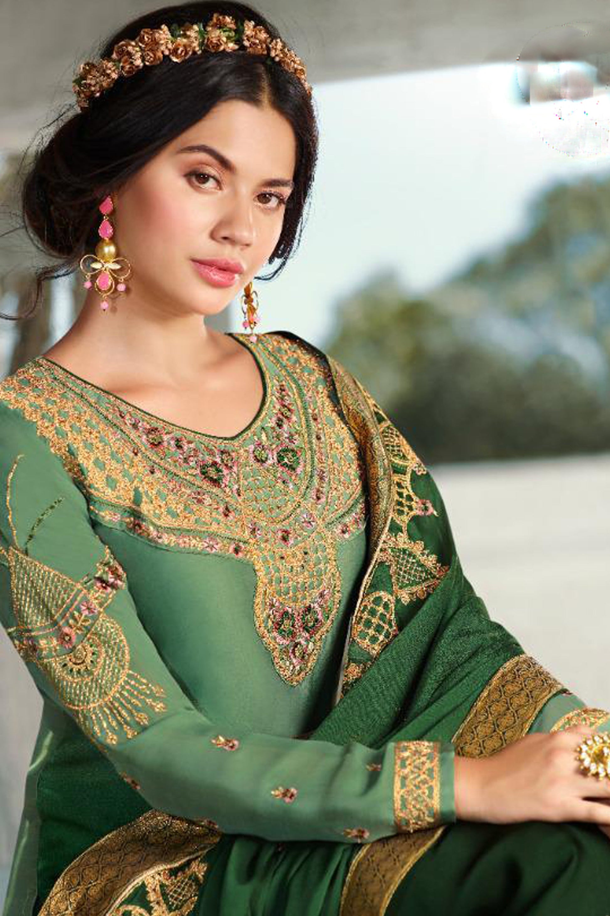 Green Embroidered Designer Salwar Kameez Suits - Ready To Wear Indian Ethnic Wear 