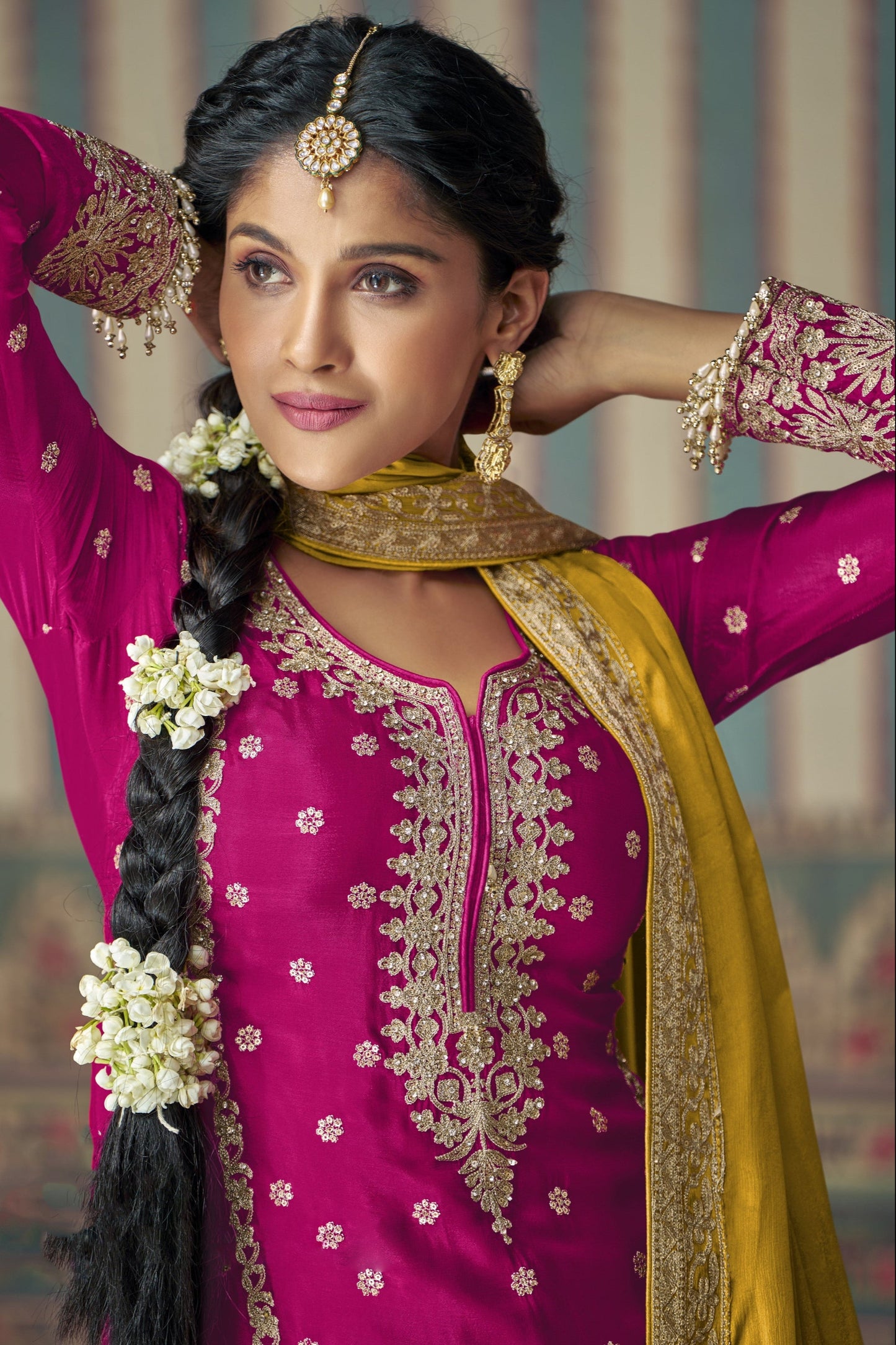 Designer Plazzo Suit With Intricate Embroidery For Indian Wedding Reception