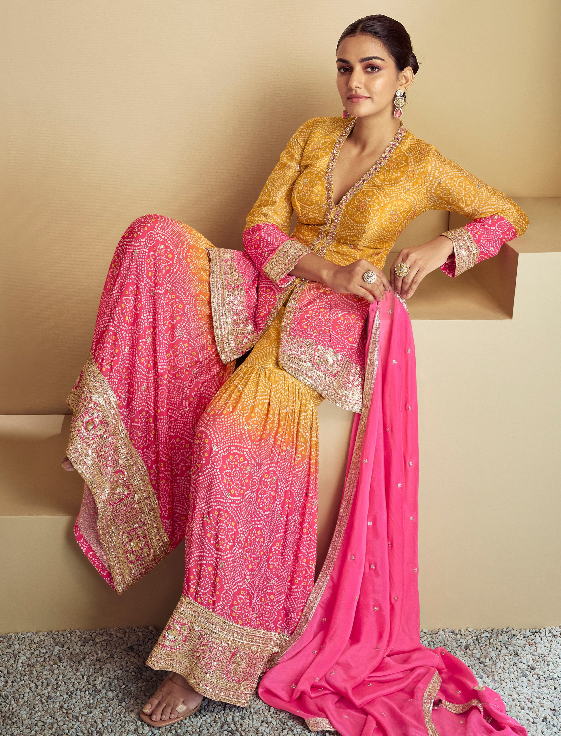 Chinon Silk Sharara With Detailed Embroidery
