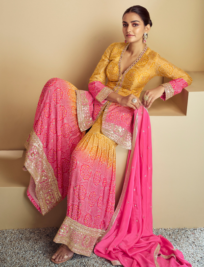 Chinon Silk Sharara With Detailed Embroidery