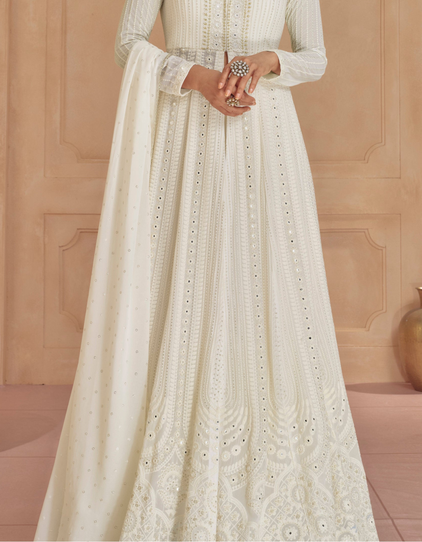 White Anarkali Gown Suits For Eid-Ramadan Special Dupatta Dress