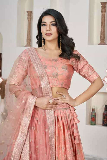 Pakistani Bridal Lehenga Choli - Soft Net Fabric With Jari Sequins Work - Ready To Wear USA