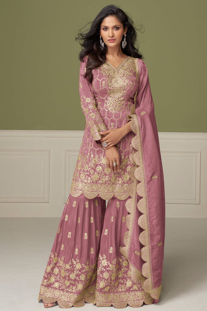 rose gold sharara suit online with embroidery