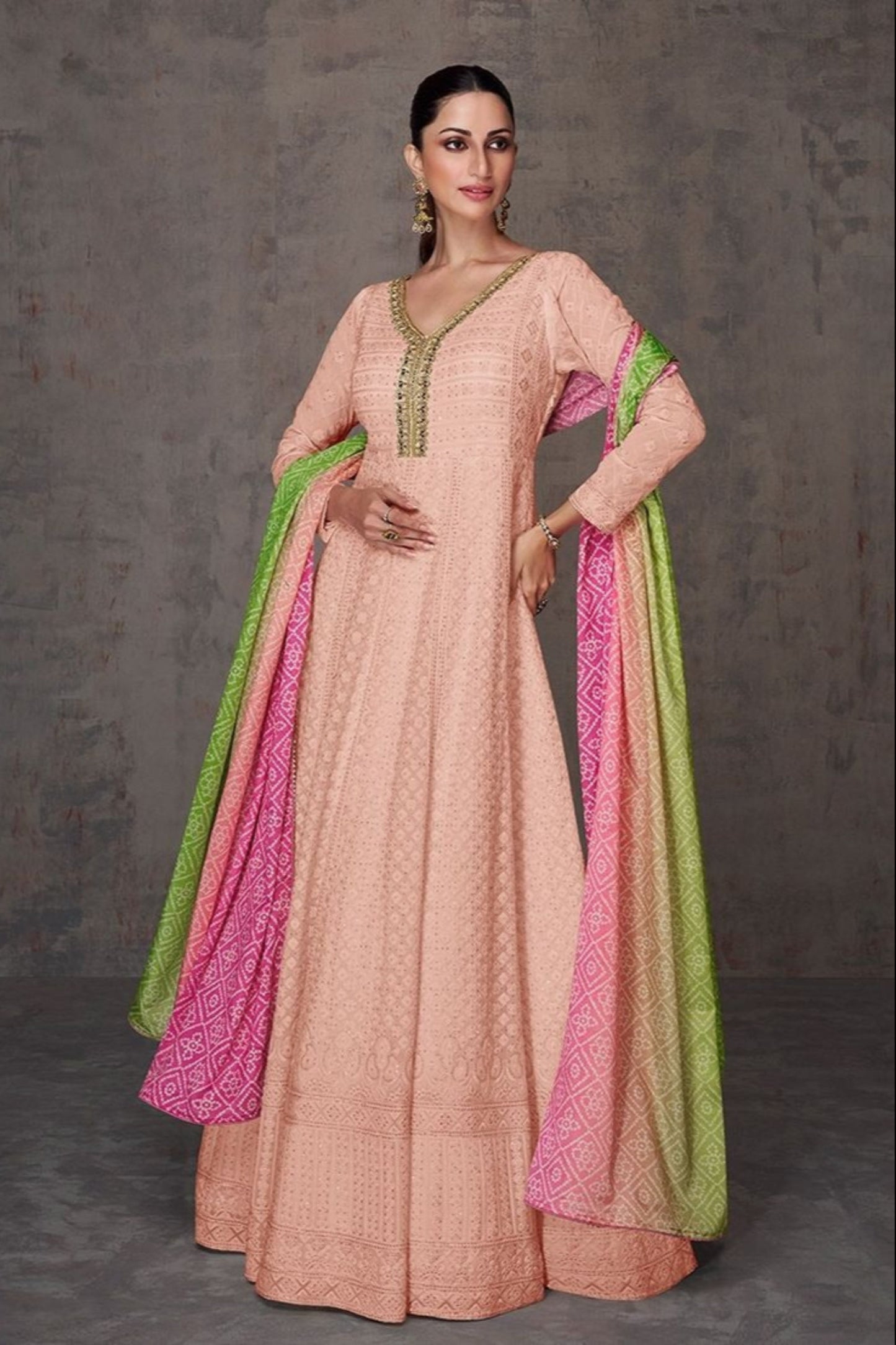 Peach Anarkali Gown With Dupatta Indian Wedding Dress CANADA Wear