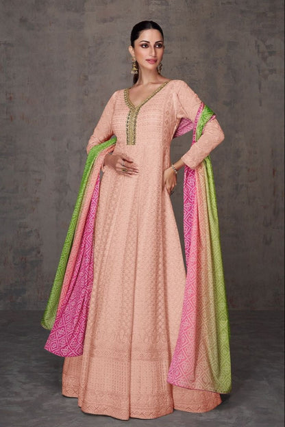 Peach Anarkali Gown With Dupatta Indian Wedding Dress CANADA Wear