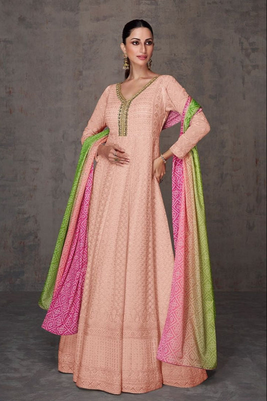 Peach Anarkali Gown With Dupatta Indian Wedding Dress CANADA Wear