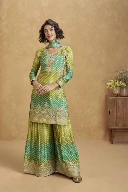 Dark green palazzo set brings together elegance and comfort, perfect for festive gatherings, casual functions, or everyday ethnic wear.
