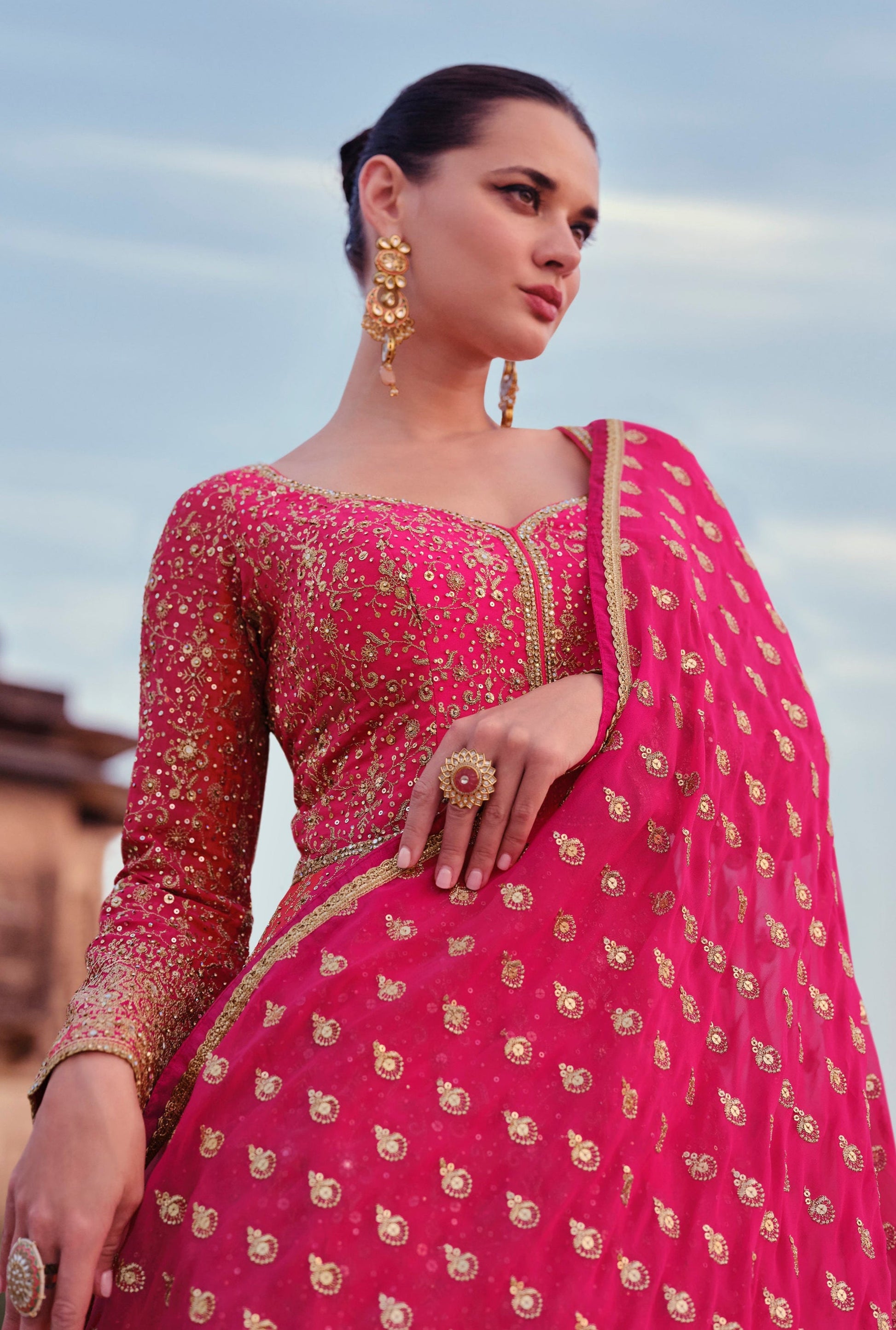 Women's Wedding Anarkali Gown with Embroidery Worked Dupatta Suit