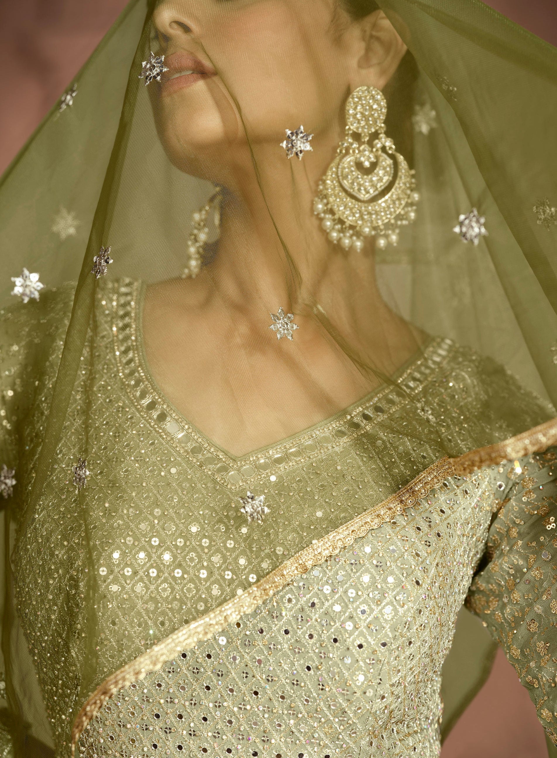 Green Anarkali Suit For Embroidered Worked With Gorgettle Dupatta Gown