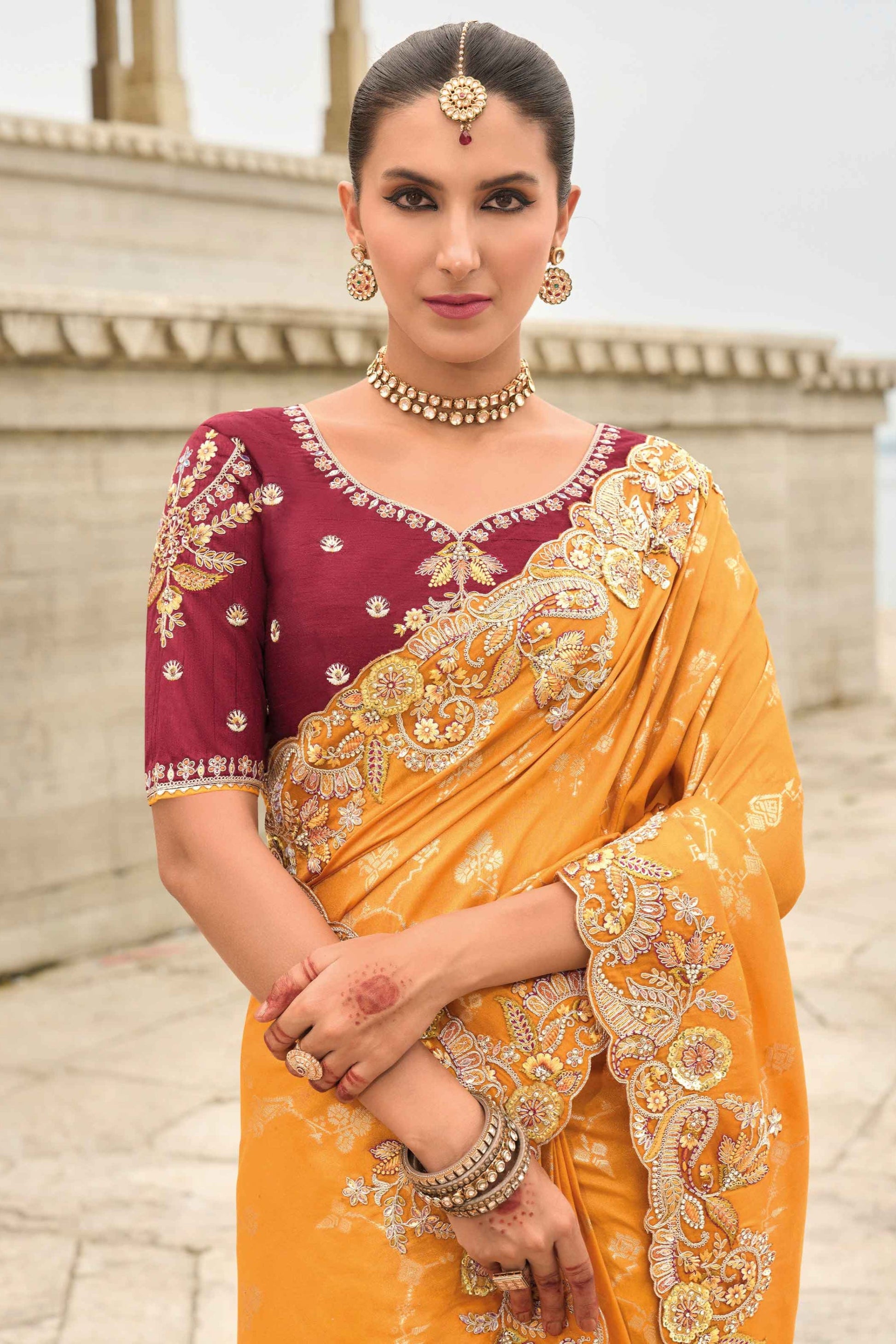 Orange Saree radiates warmth and vibrance – perfect for traditional functions and cultural flair. 