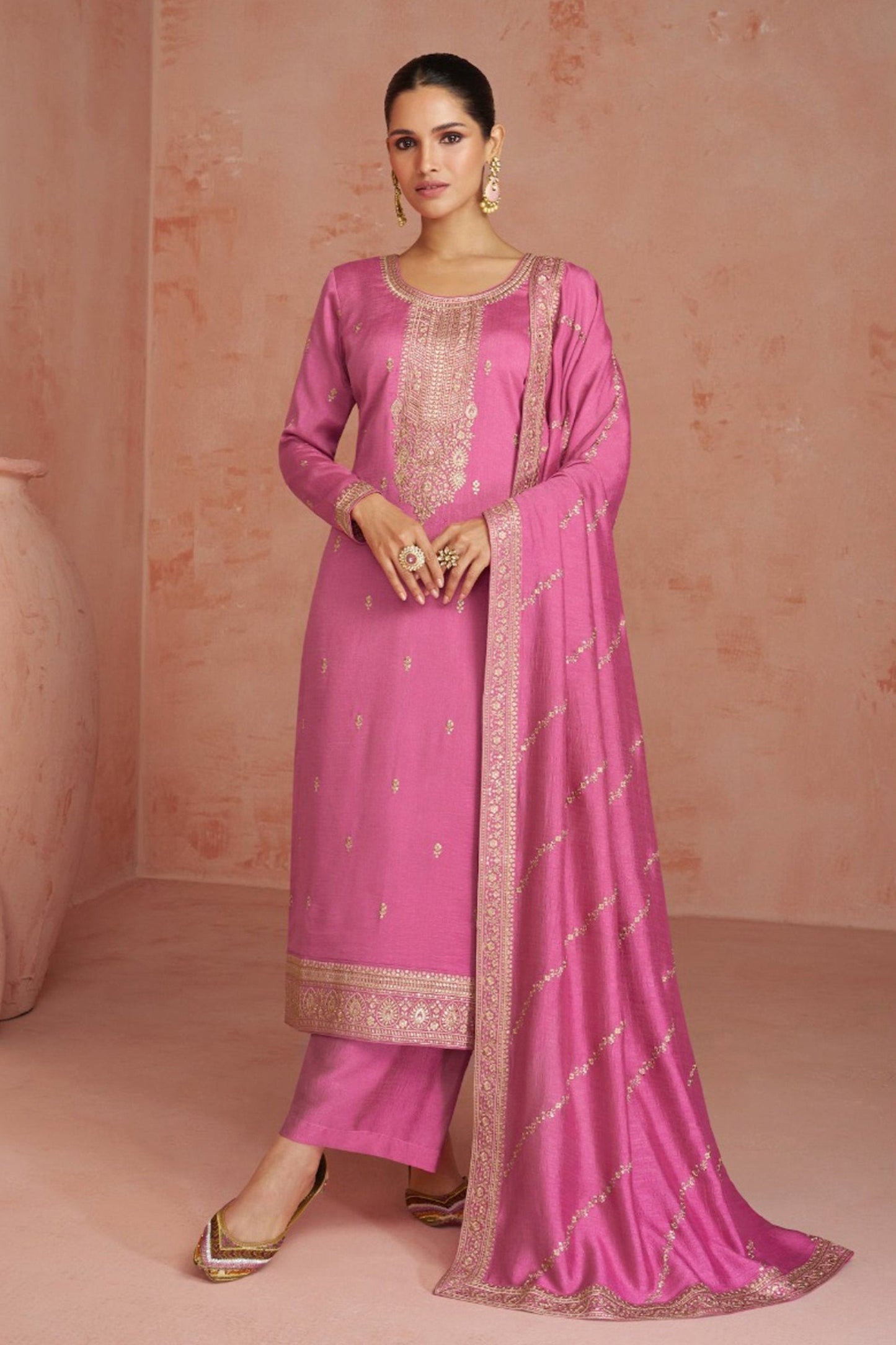 Pink Embroidery Bridal Ready-To-Wear Silk Salwar Kameez in USA