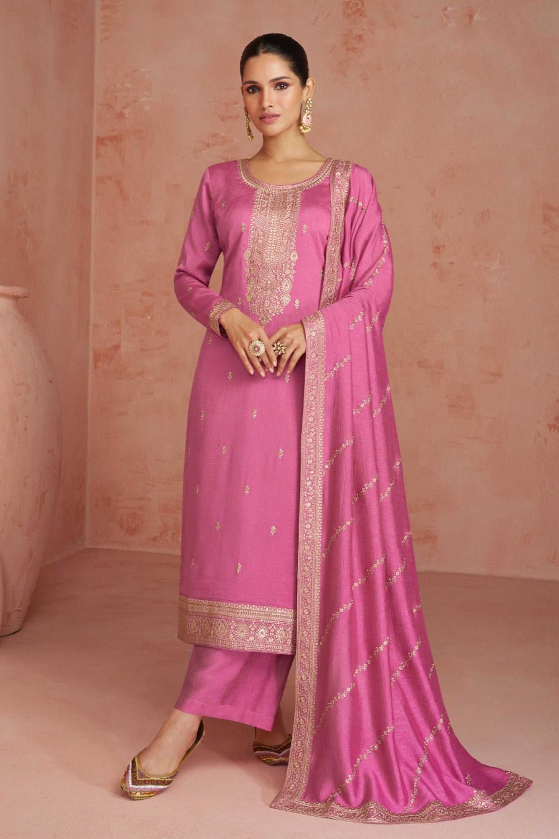 Pink Embroidery Bridal Ready-To-Wear Silk Salwar Kameez in USA