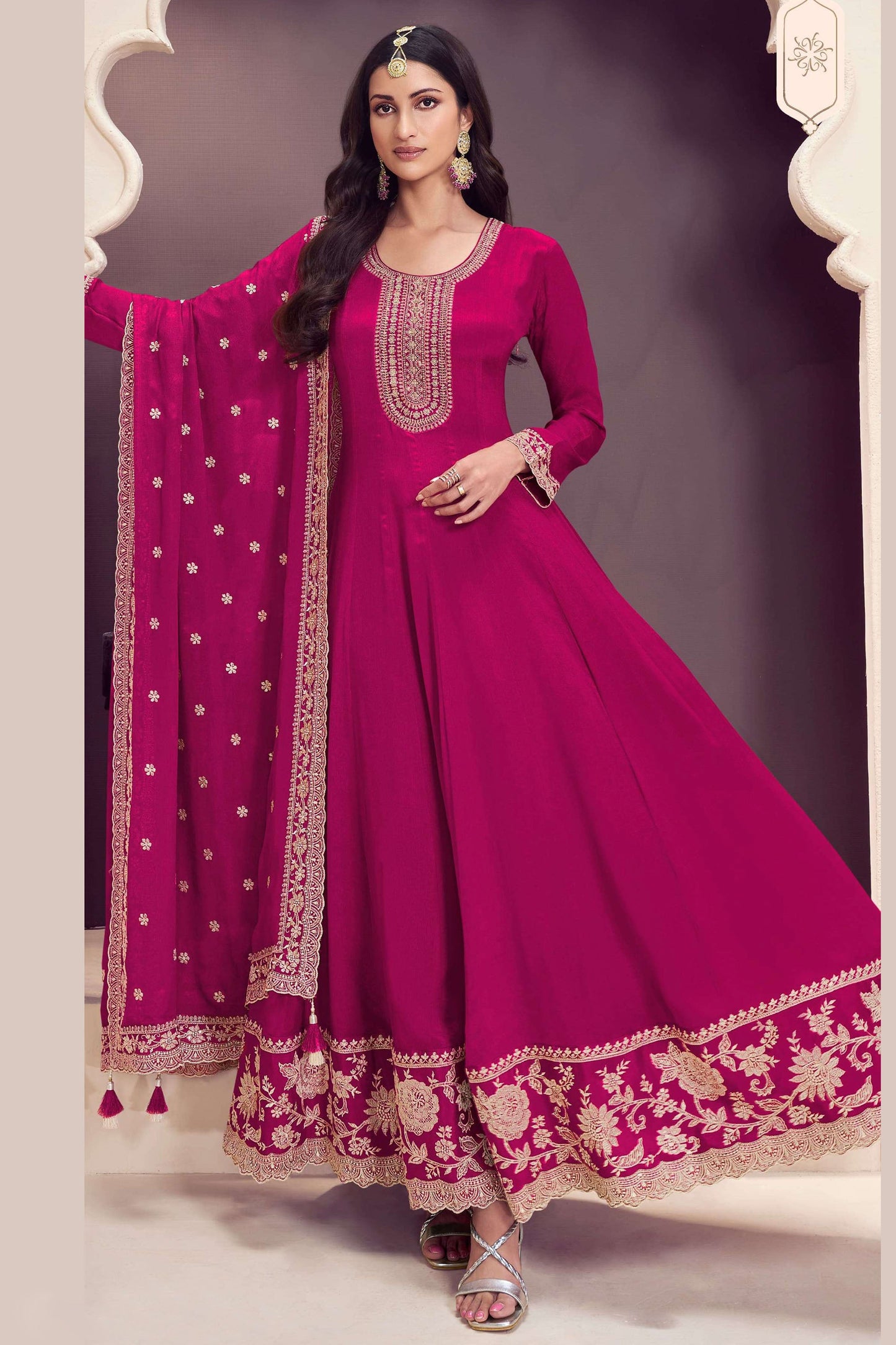 Pink Embroidered Anarkali Suit Reception Party Wear Stitched Dupatta Dress